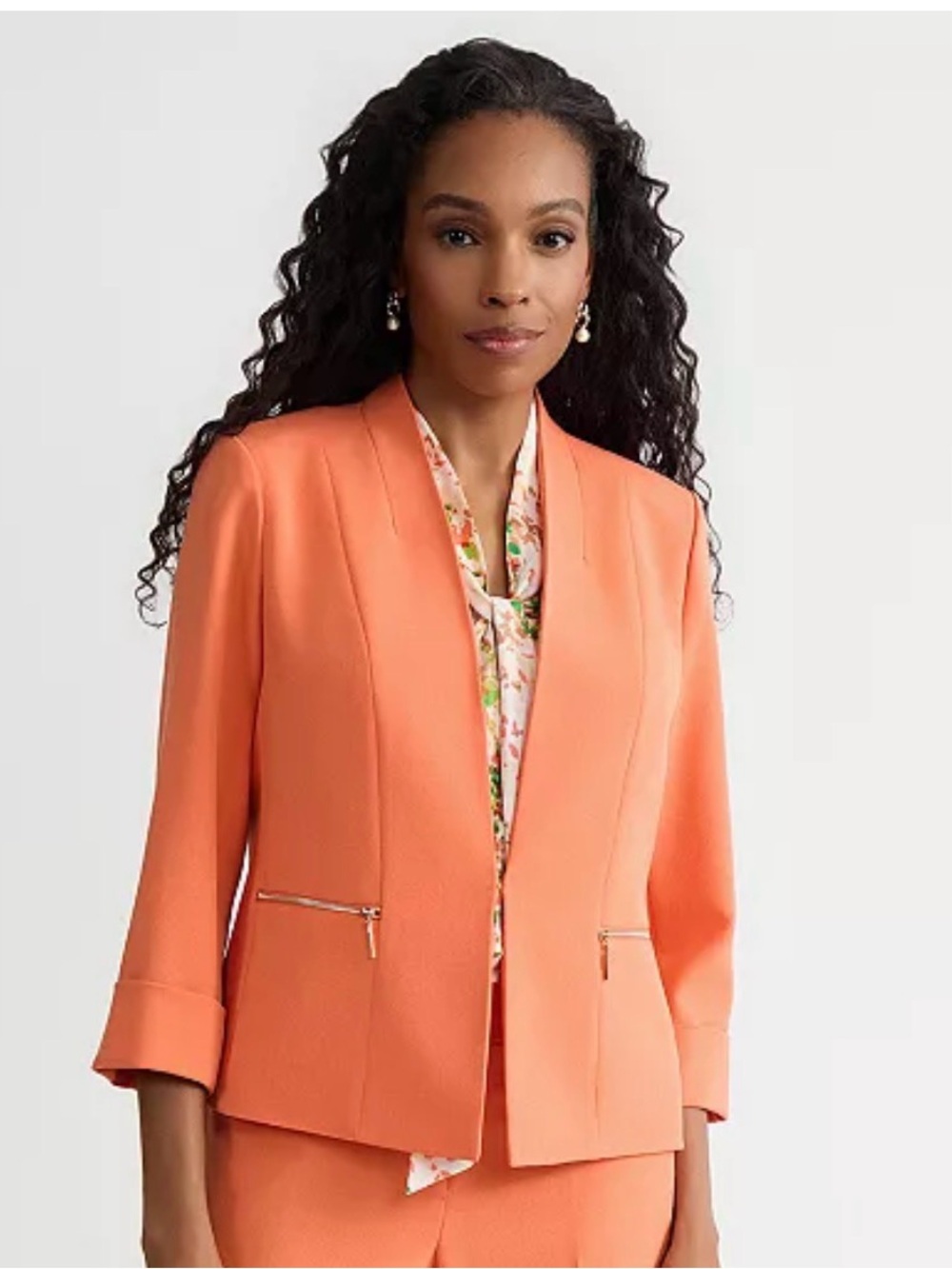 Kasper Women's Zip-Pocket 3/4-Sleeve Blazer, size 10 color Mandarin